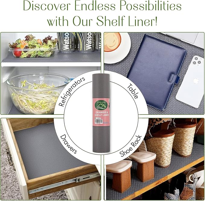 EVALAND Shelf Liners for Kitchen Cabinets Non-Adhesive 17.7" x 33 FT Grey - Image 6