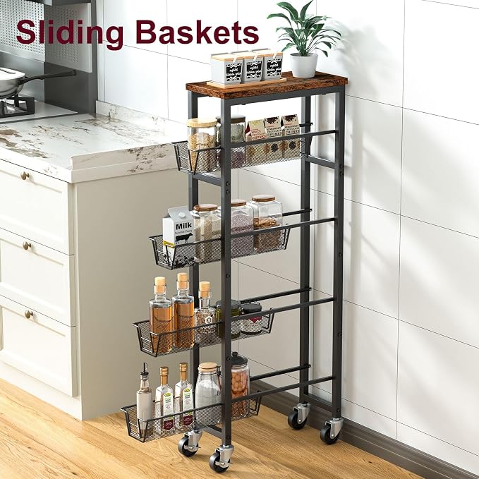 Honest Slim Storage Cart 5-Tier Slim Rolling Cart - Image 2