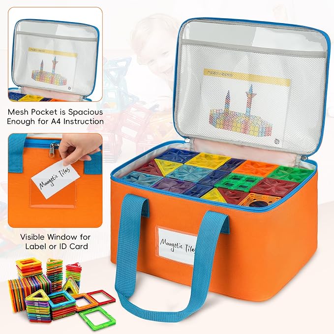 4 Packs Magnetic Tiles Storage Bags, Magnetic Tiles Storage Bin, Toy Organizer - Image 2
