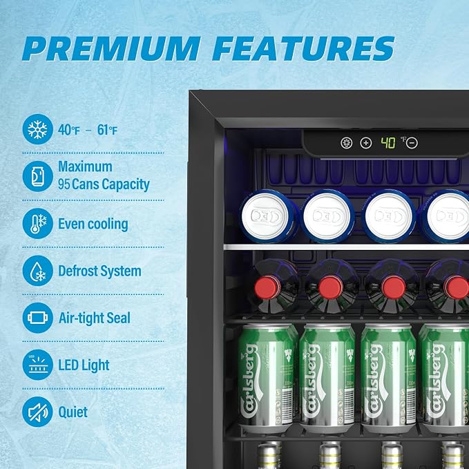 2.6 Cubic Feet Mini Fridge, 95 Can Freestanding Beverage Refrigerator - Image 7
