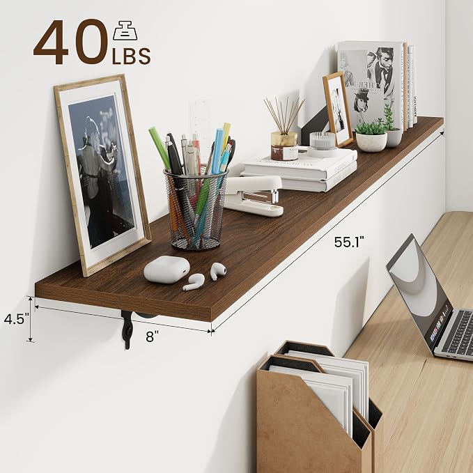 RICHFOCUS Floating Shelves for Wall Decor, 55.1W x 8D Shelves Set of 2 - Image 3