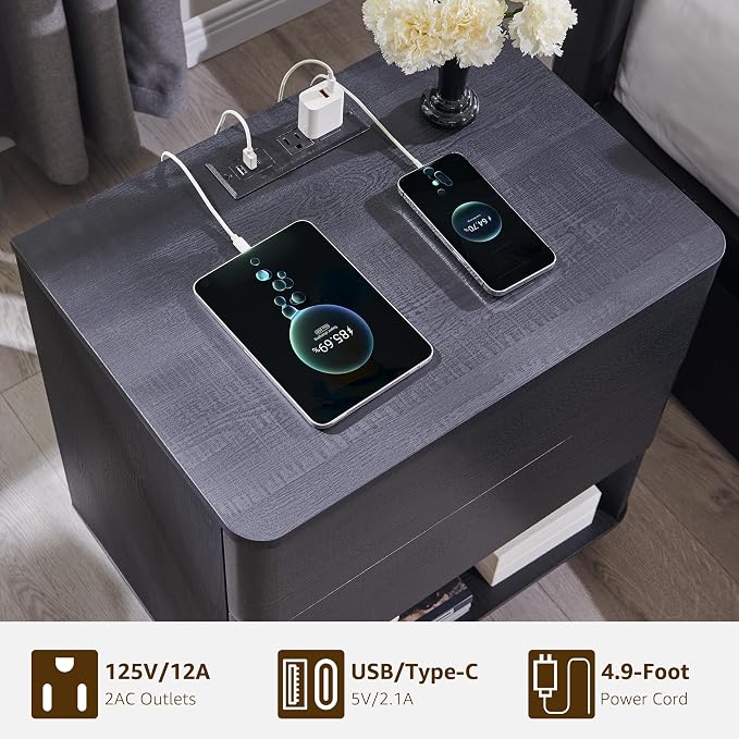 ACCOHOHO Nightstand with Charging Station, Large Modern End Table - Image 3