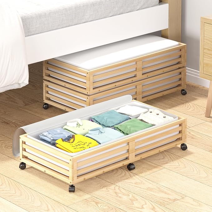 Wisuce Bamboo Under Bed Storage Containers- Underbed Organizer - Image 8