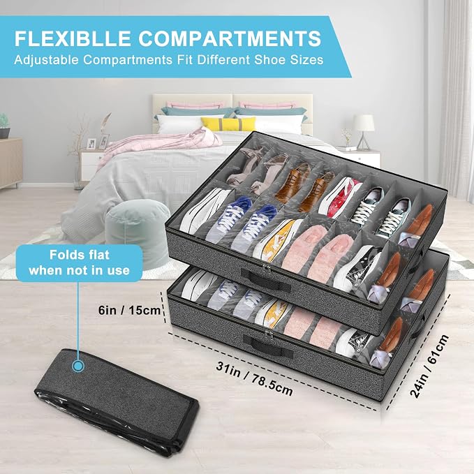 2 Pack Under Bed Shoe Storage Organizer - Image 4