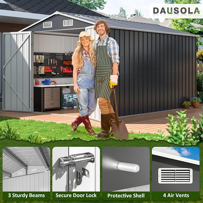 8x12 FT Outdoor Storage Shed, Metal Garden Tool Shed - Image 3