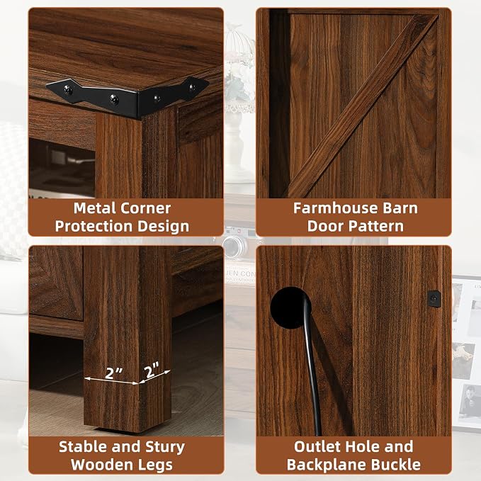 Nightstand with Charging Station and USB Port, Farmhouse Side End Table with 2 - Image 9