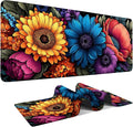 Flower Gaming Mouse Pad 35.4"x15.7"Desk Mat Anti-Slip Rubber Base & Durable by ANNAQUEEN