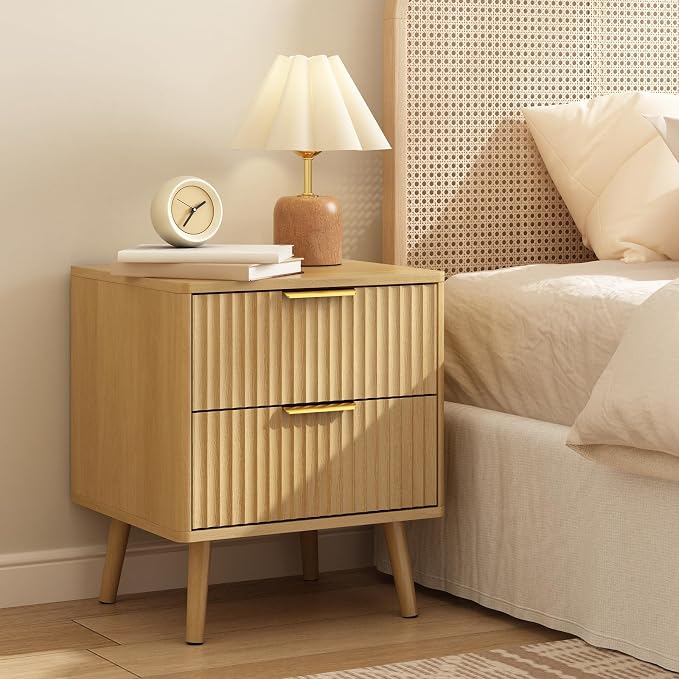 CARPETNAL Fluted Nightstand, Oak Bedside Table - Image 3