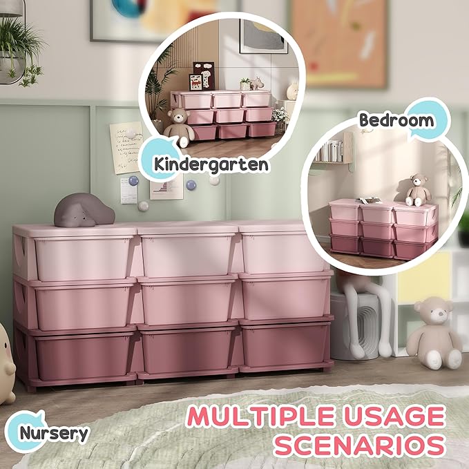 Qaba 3 Tier Kids Storage Unit, 9 Drawer Chest Toy Organizer Plastic Bins - Image 4