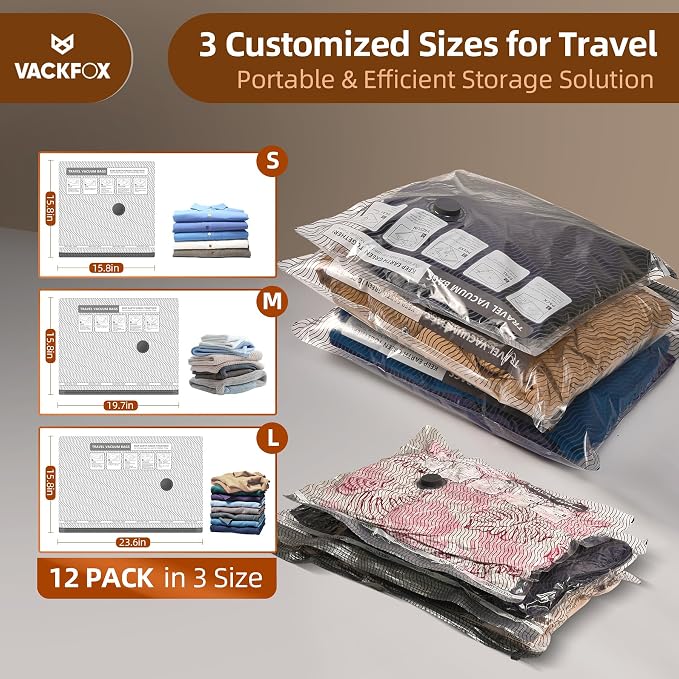 12 Pack Travel Vacuum Bags for Clothing, Compression Seal Packing Cubes for - Image 2