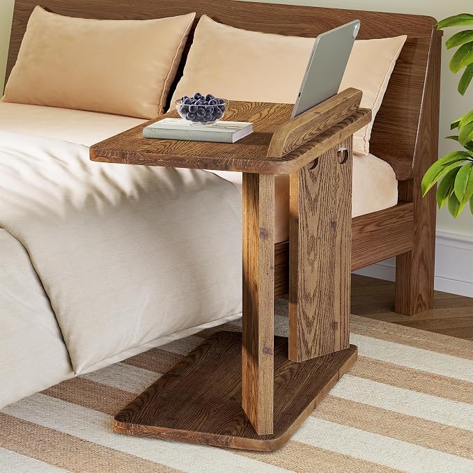Solid Wood C-Shaped End Table, Farmhouse Wooden Side Table - Image 5