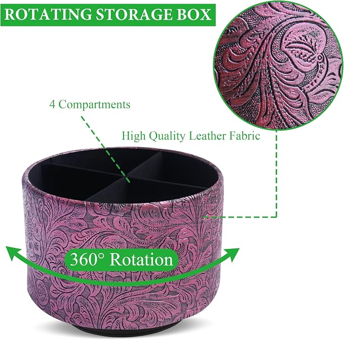 lizimandu Round Leather Art Supply Organizer, Remote Control Holder, 360 Degree - Image 3