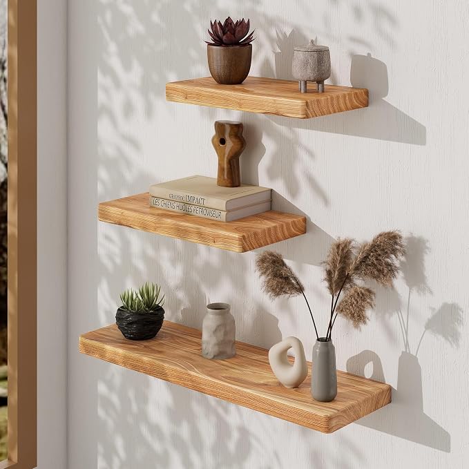 Floating Shelves 30" W x 8" D, Solid Elm Wood Shelves - Image 5