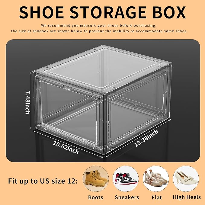 Shoe Storage Boxes Organizers Clear Acrylic Stackable 6 Pack, Shoe Rack & - Image 3