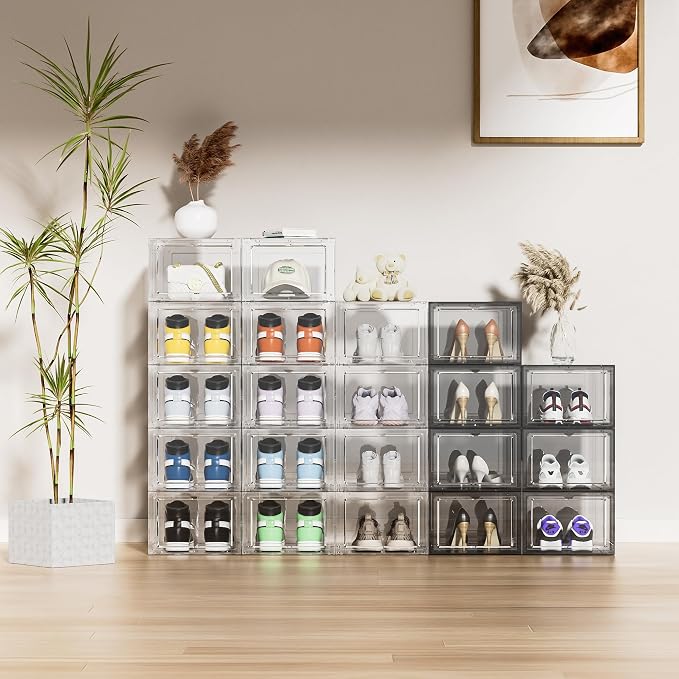 Shoe Storage Boxes Organizers Clear Acrylic Stackable 6 Pack, Shoe Rack & - Image 2