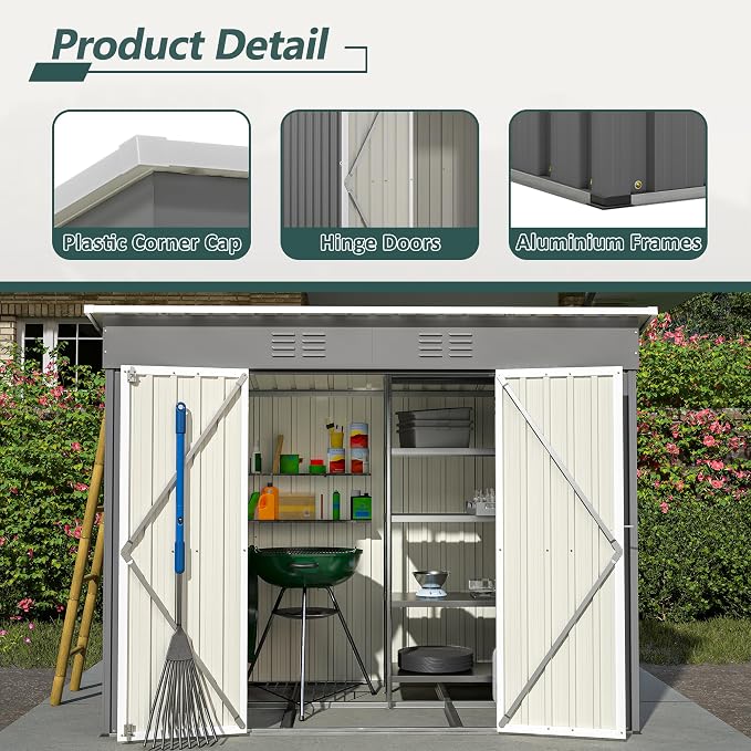 8x4 FT Outdoor Storage Metal Shed - Image 5