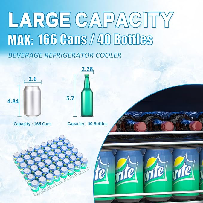 24 inch Beverage Refrigerator, Under Counter Small Refrigerator, 166 Can/5.3 - Image 5