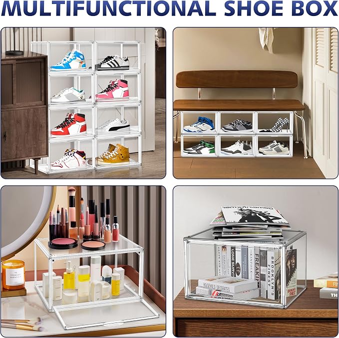 12 Pack Acrylic Shoe Boxes, Size 12 Clear Plastic Stackable Shoe Storage Boxes - Image 6