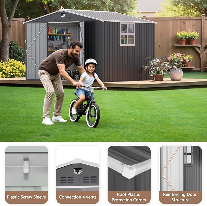 10x8 FT Outdoor Storage Shed, Metal Garden Shed - Image 7