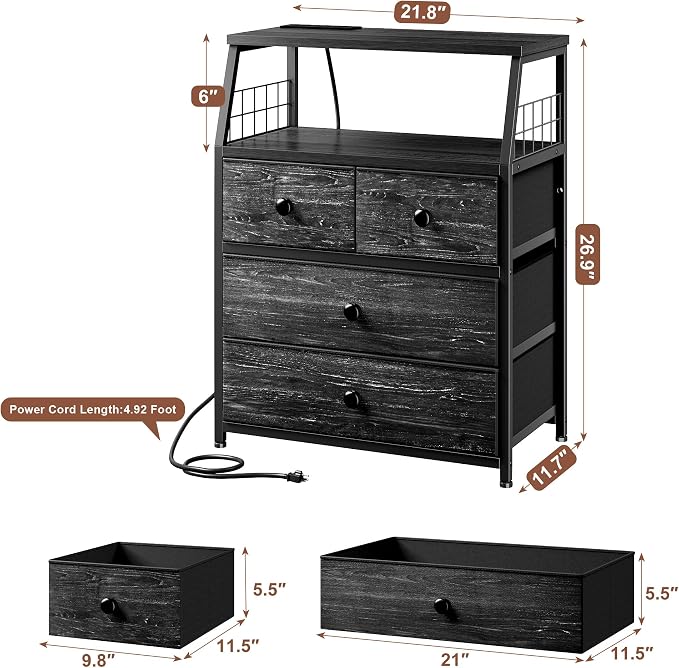 EnHomee 21.8" W Black Nightstand - Image 3