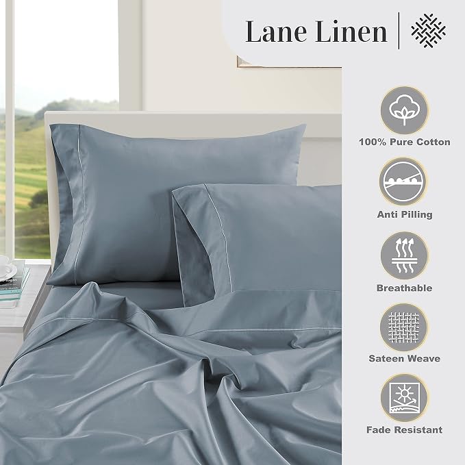 LANE LINEN Pillow Case Covers King Set of 2 100% Egyptian Cotton Sateen Soft - Image 5