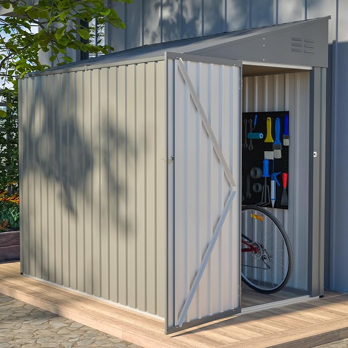 4x7 FT Outdoor Storage Shed, Lean to Lockable Metal Garden Shed Steel - Image 10