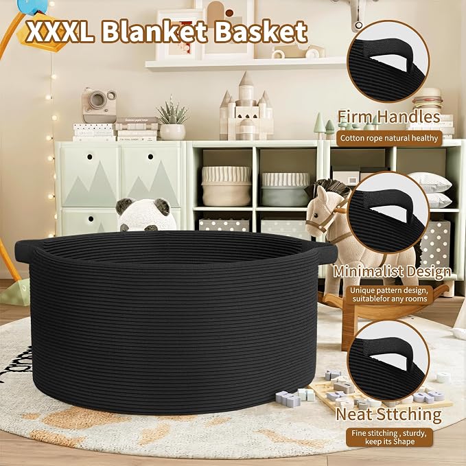 125L Extra Large Blanket Basket, Jumbo Laundry Woven Baskets Decorative Home - Image 4