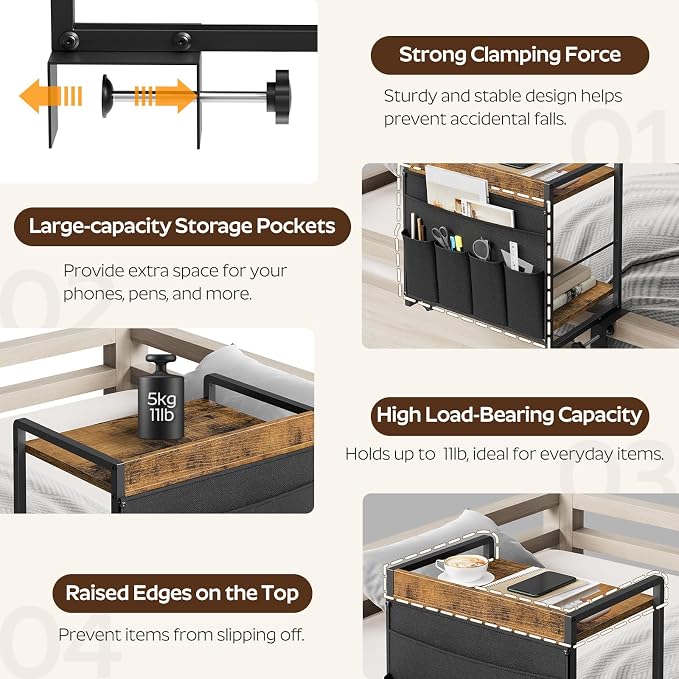 2-Tier Bedside Shelf, Bed Tray Shelf - Image 6