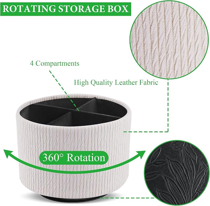 Round Leather Art Supply Organizer, Remote Control Holder, 360 Degree Spinning - Image 3
