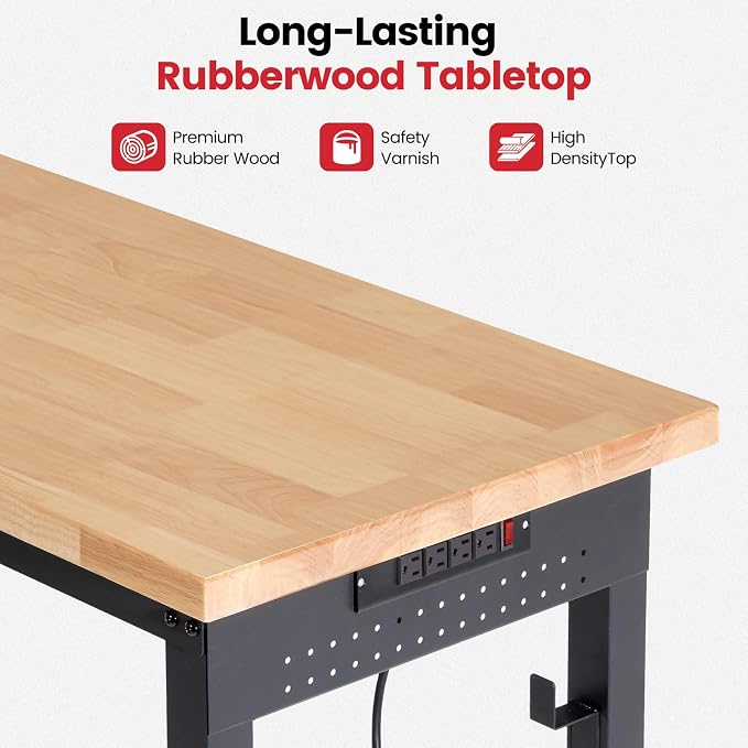 Workbench with Wheels 48 Inch Adjustable Height Work Table with Under Table - Image 7