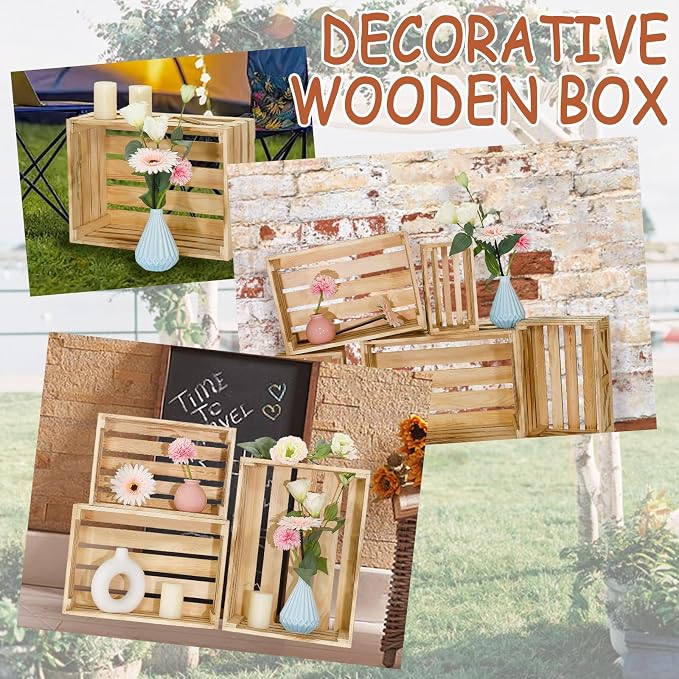 5 Pcs Decorative Wooden Crates for Display, Wood Storage Crate for Home Rustic - Image 7