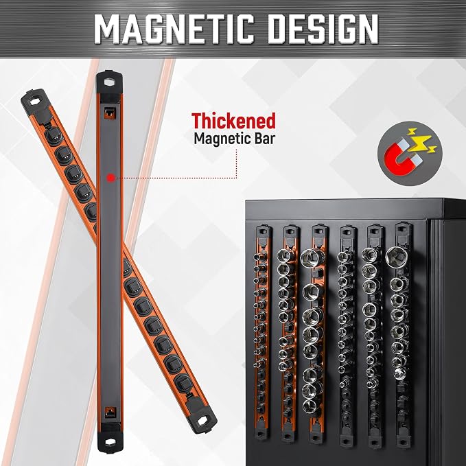 ALOANES 6-Piece Magnetic Socket Organizer, Heavy Duty Aluminum Socket Rails - Image 4