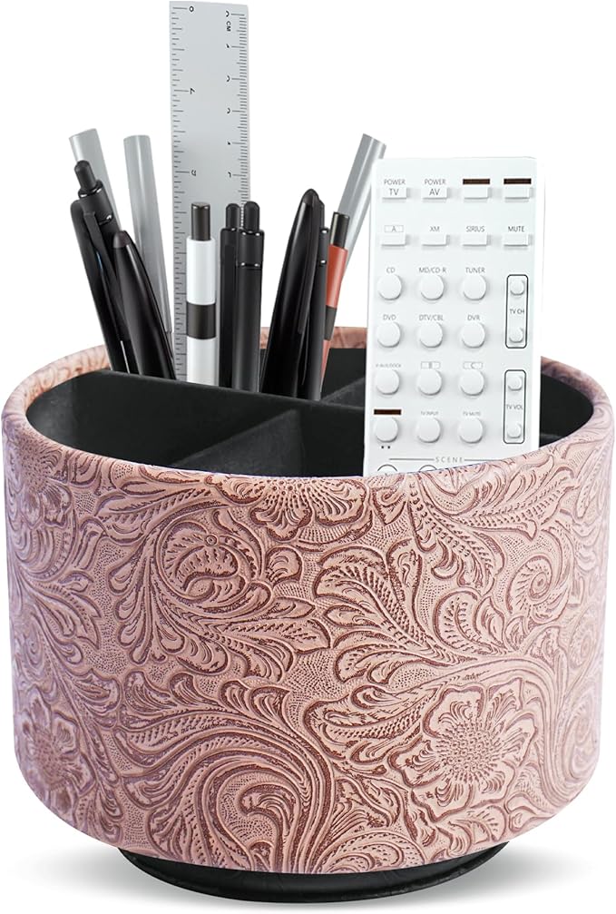 lizimandu Round Leather Art Supply Organizer, Remote Control Holder, 360 Degree by LIZIMANDU