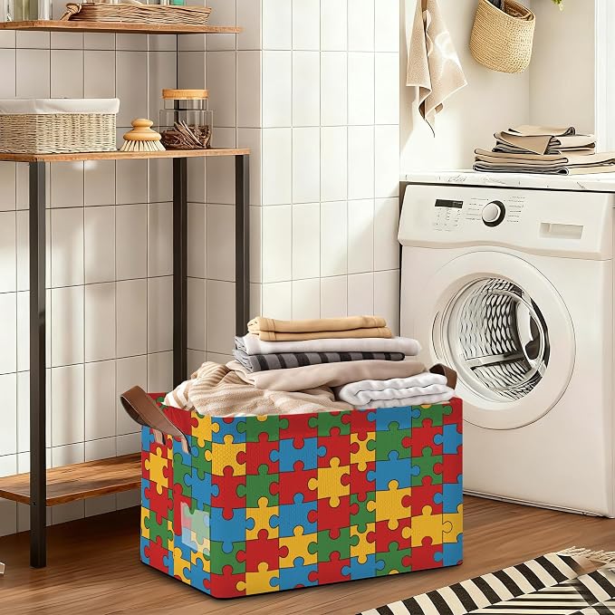 Jigsaw Storage Bins with Handles, Collapsible Storage - Image 7