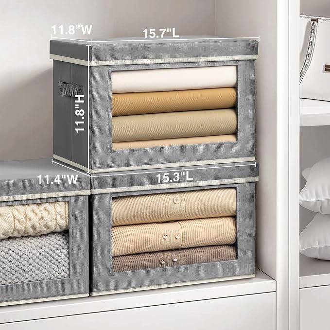 Storage Bins with Lids, 4 Pack Large Storage Cubes with Window, Closet Bins - Image 2