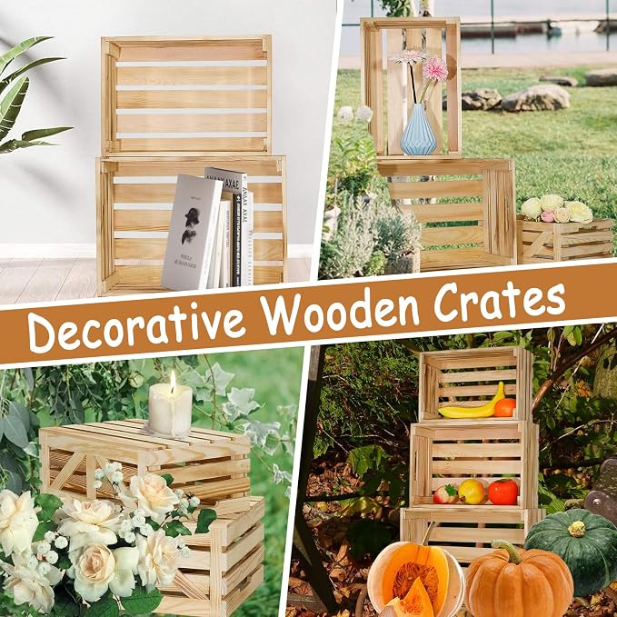 5 Pcs Decorative Wooden Crates for Display, Wood Storage Crate for Home Rustic - Image 6