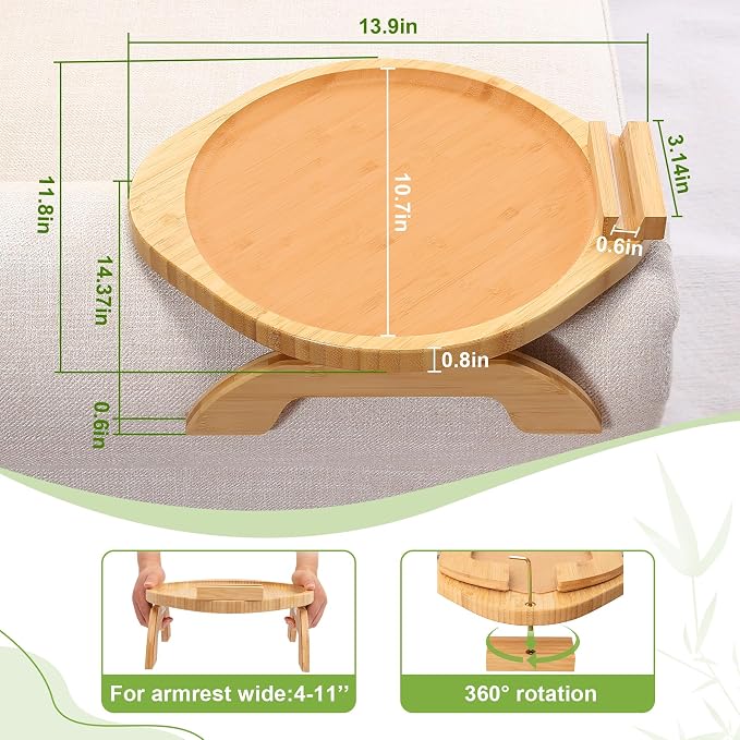 Couch Arm Tray Table, Bamboo Clip-on Couch Arm Tray - Image 4
