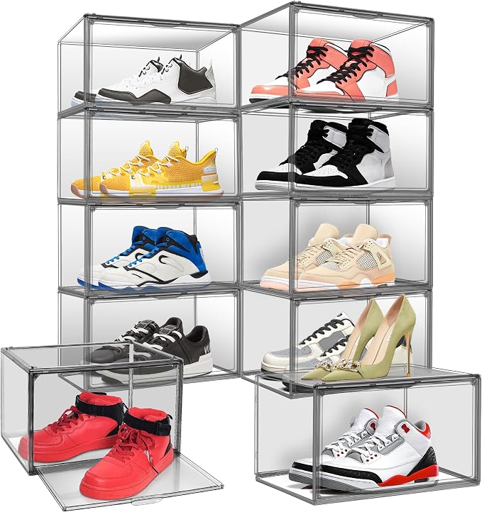 10 Pack Large Clear Shoe Box Shoe Storage Organizer by EDSFAM