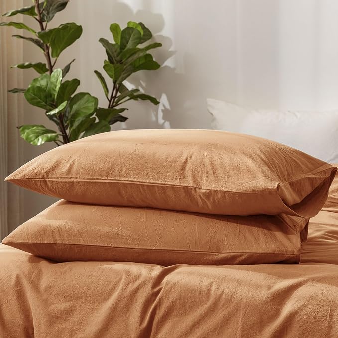 MooMee Bedding Pillowcases Pack of 2 100% Washed Cotton Linen Like Textured by MOOMEE