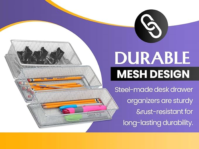 YBM HOME Silver Mesh Drawer Cabinet and or Shelf Organizer Bins, School Supply - Image 4