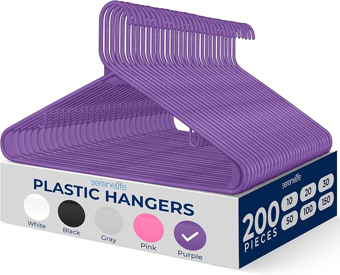 SereneLife 200 Pack Plastic Hangers, Space-Saving Closet Organizers, Durable by SereneLife