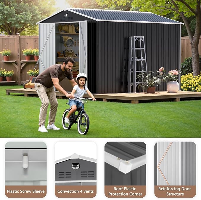 10x12 FT Outdoor Storage Shed, Metal Garden Shed - Image 7