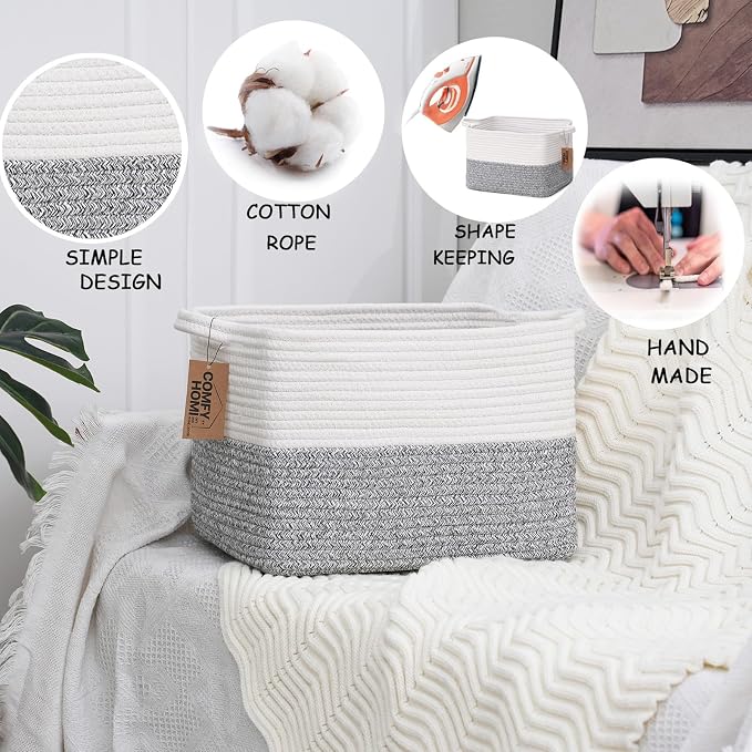 COMFY-HOMI 3-Pack Cotton Rope Woven Rectangular Basket - Image 7