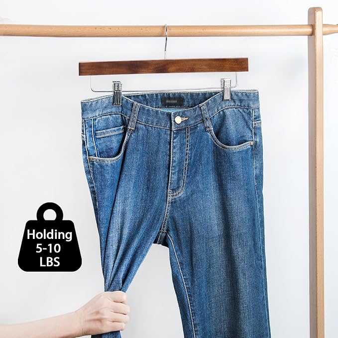 Nature Smile Deluxe Wooden Pants Hangers, Solid Lotus Wood Jeans Skirt Hanger - Image 6