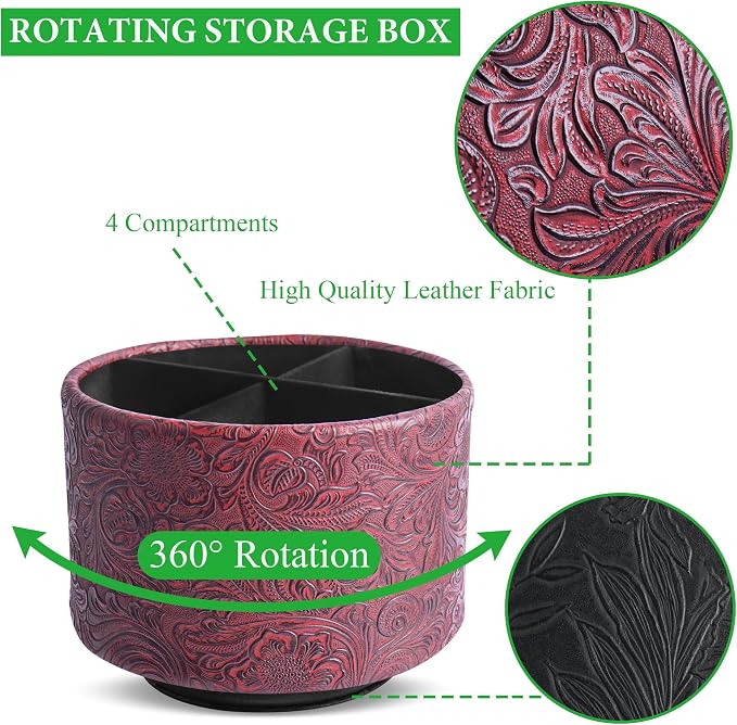 lizimandu Round Leather Art Supply Organizer, Remote Control Holder, 360 Degree - Image 3