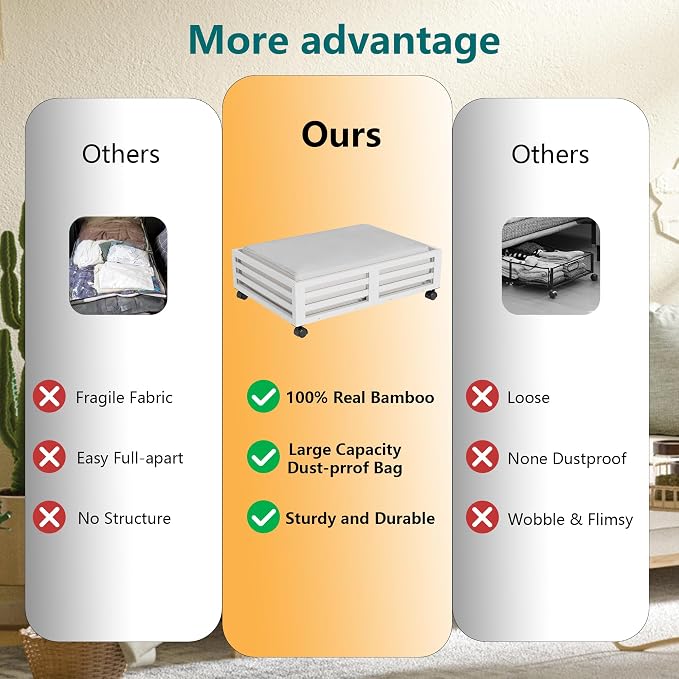 Wisuce Bamboo Under Bed Storage Containers- Underbed Organizer - Image 5
