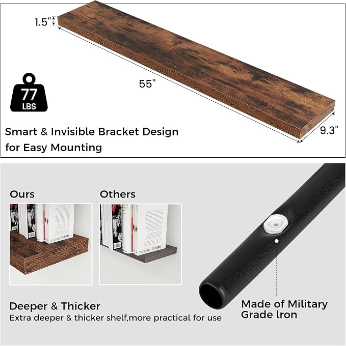 Floating Shelves for Wall, Engineered Wood Wall Shelves - Image 2