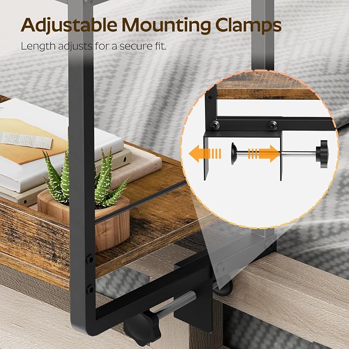Bedside Shelf, Bed Shelf with 360° Rotating and Height-Adjustable Tray - Image 9