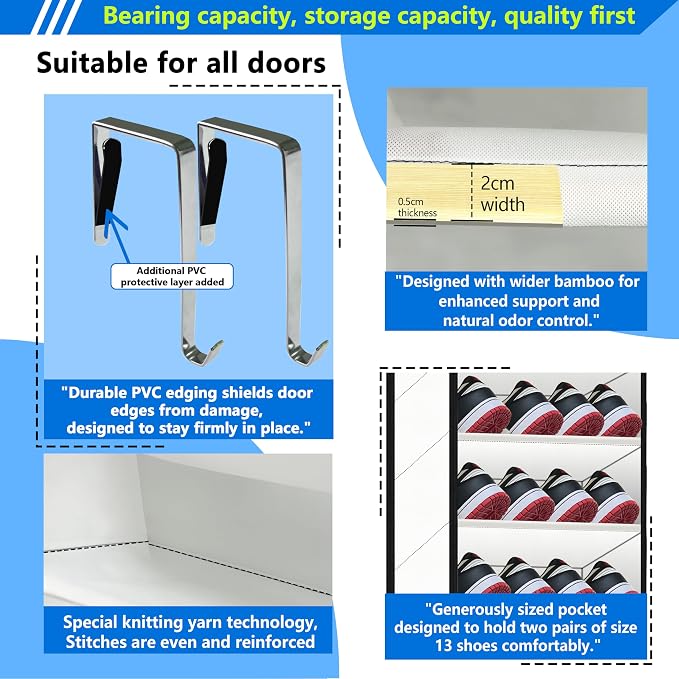 Over The Door Shoe Organizer, 70 Pounds Large Capacity, Heavy Duty-Extra Deep - Image 4