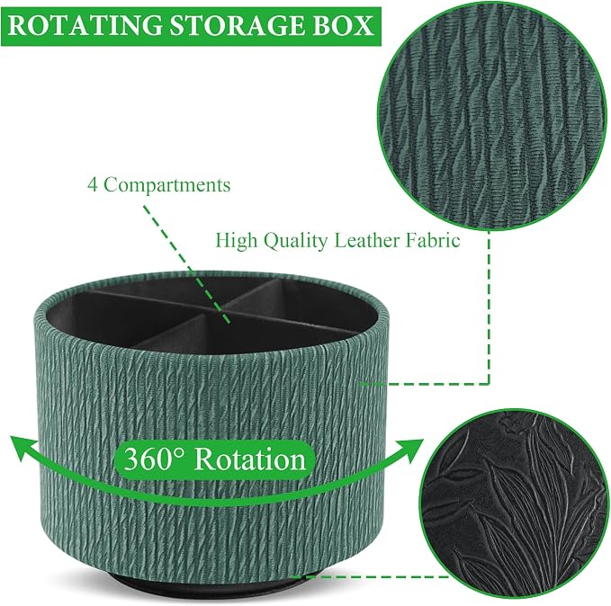 Round Leather Art Supply Organizer, Remote Control Holder, 360 Degree Spinning - Image 3